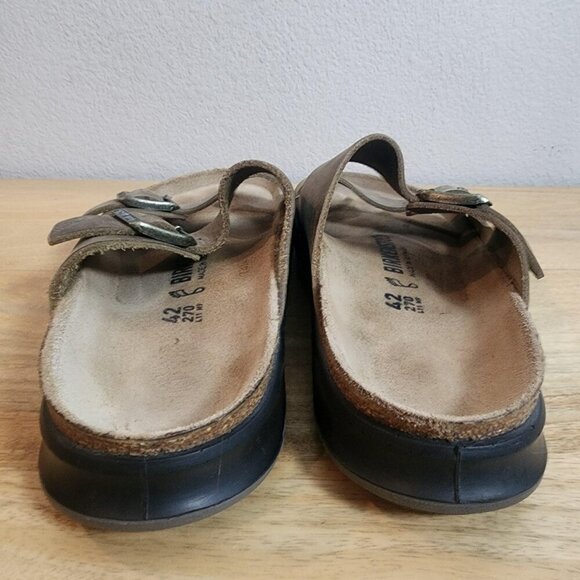 Birkenstock Sandals Mens Size 9 Brown Leather Two Strap Slide Shoes Germany